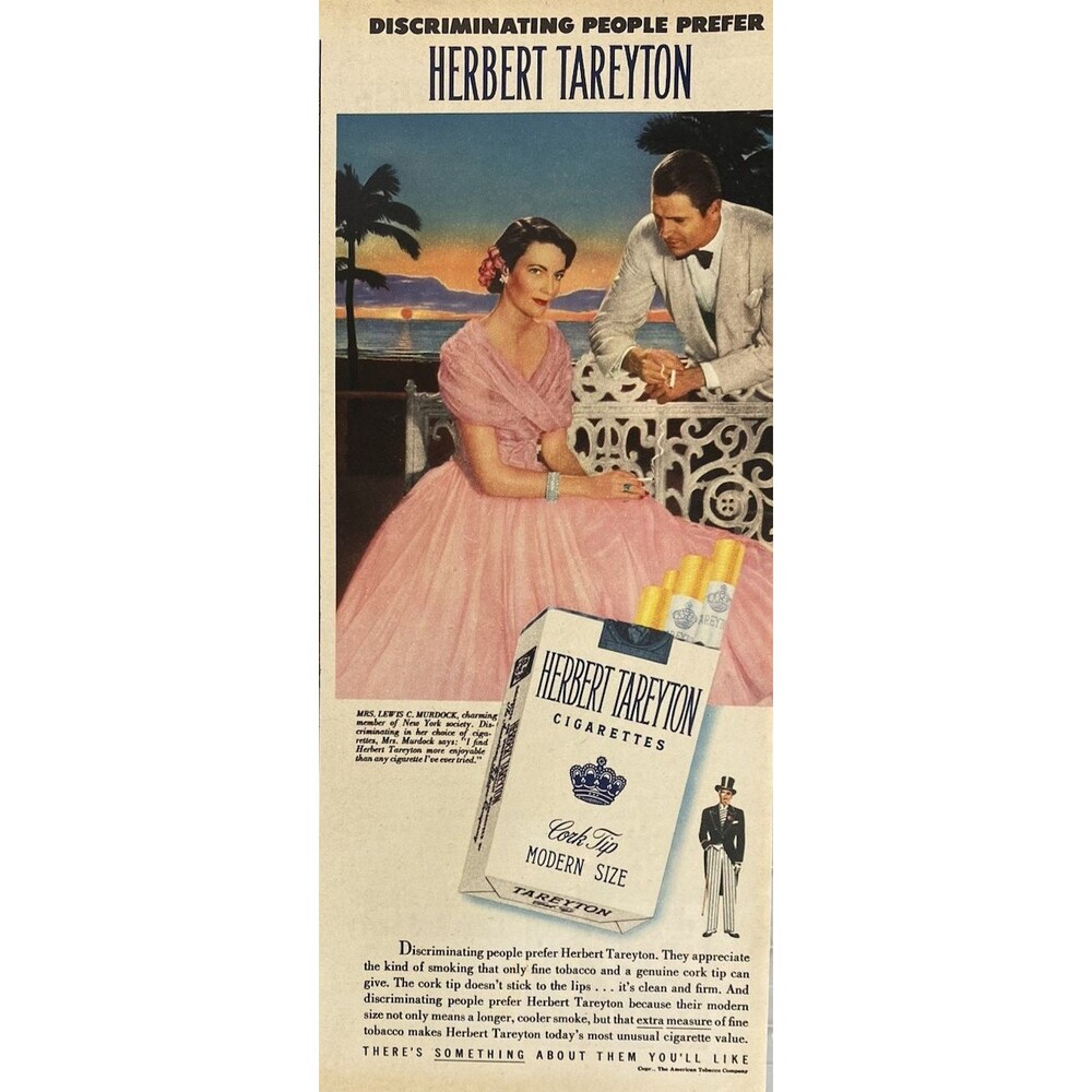 Herbert Tareyton Cigarettes Mrs. Lewis C Murdock Discriminating People Ad 1951